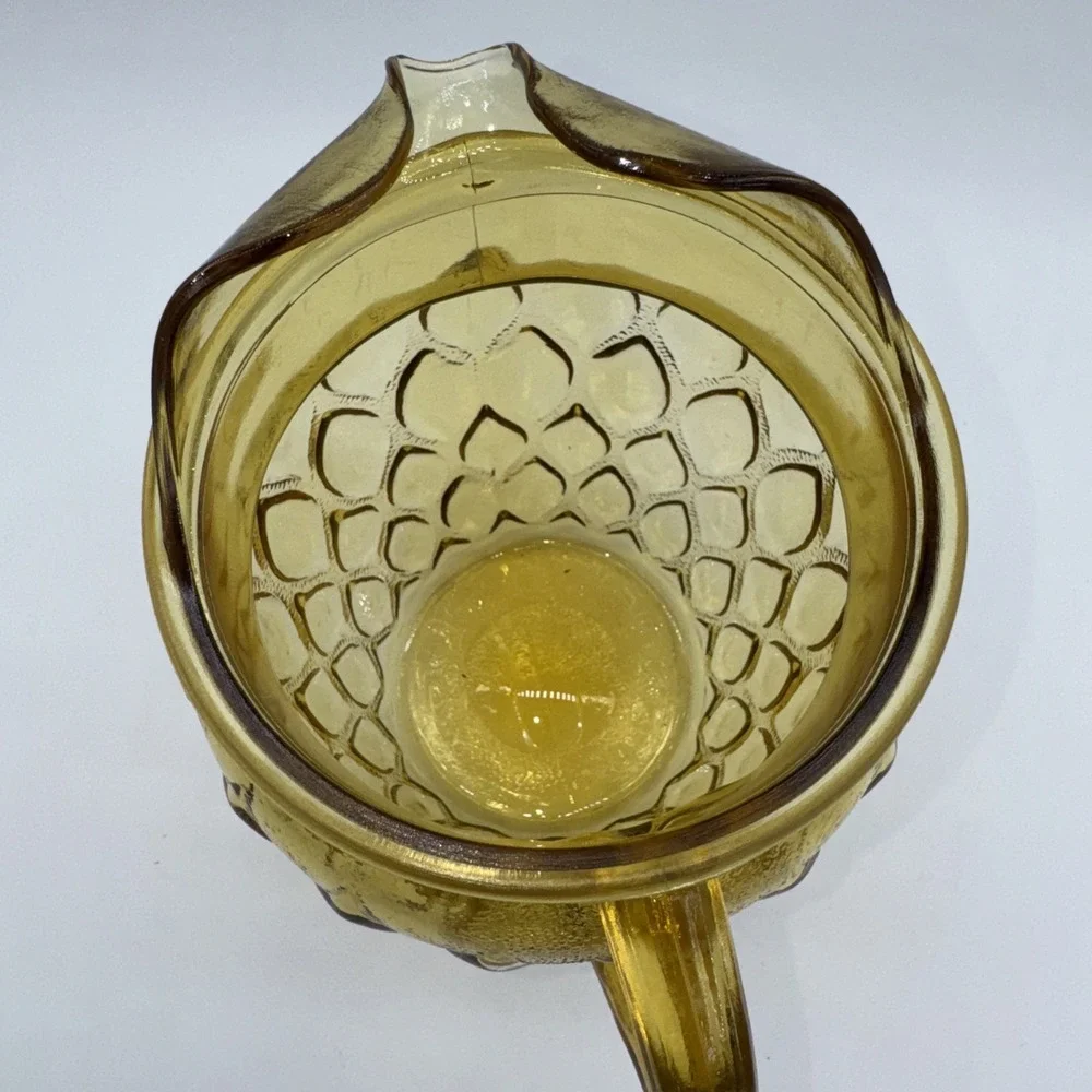 Glass Pitcher w/Ice Lip Anchor Hocking Madrid Amber‎ Honey Gold 78 oz Diamond
